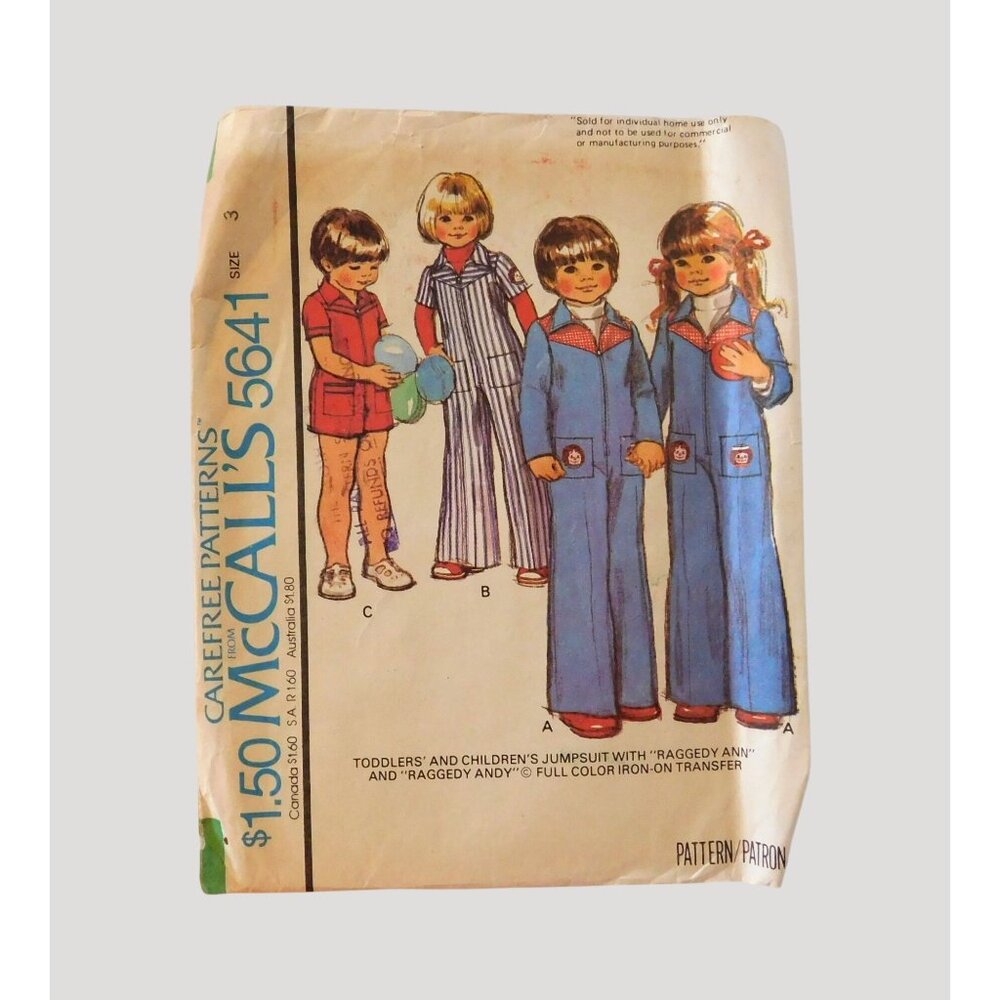 McCalls 5641 Childrens Jumpsuit Vintage 1977 Sewing Pattern Size 3 Cut - Picture 1 of 5